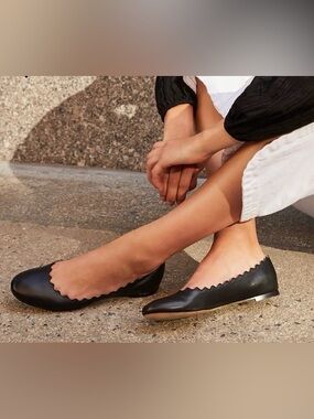 Chloe Lauren Scalloped Leather Ballet Flats